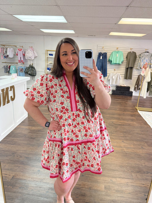 Red Puff Sleeve Dress | PLUS