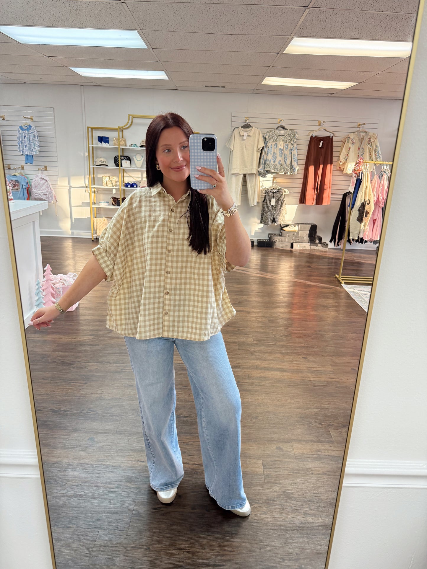 Button Down Gingham Top