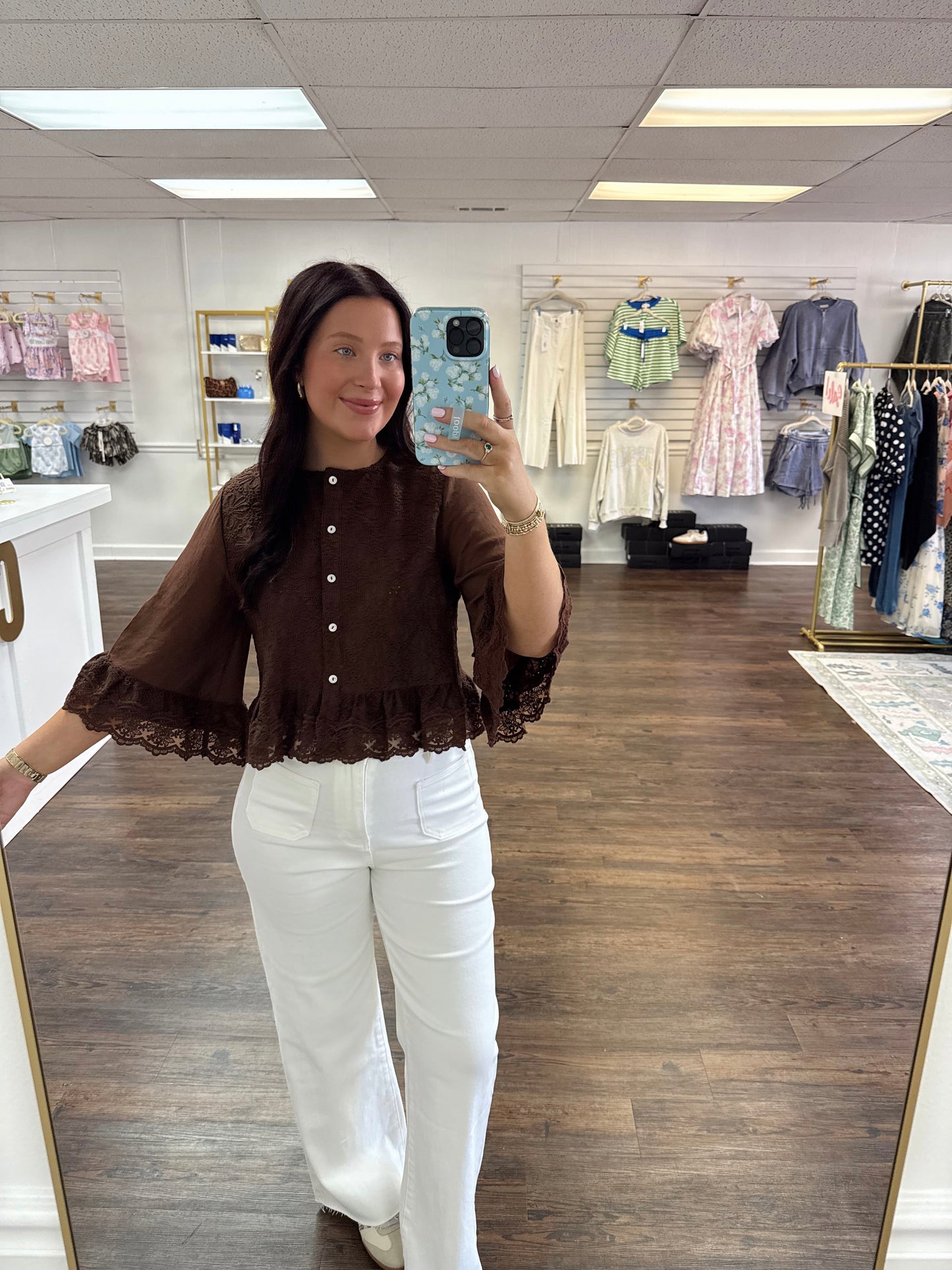 Brown Lace Peplum Top