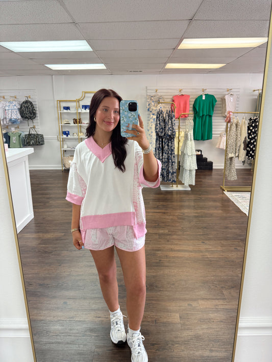 Floral Print Color Block Top