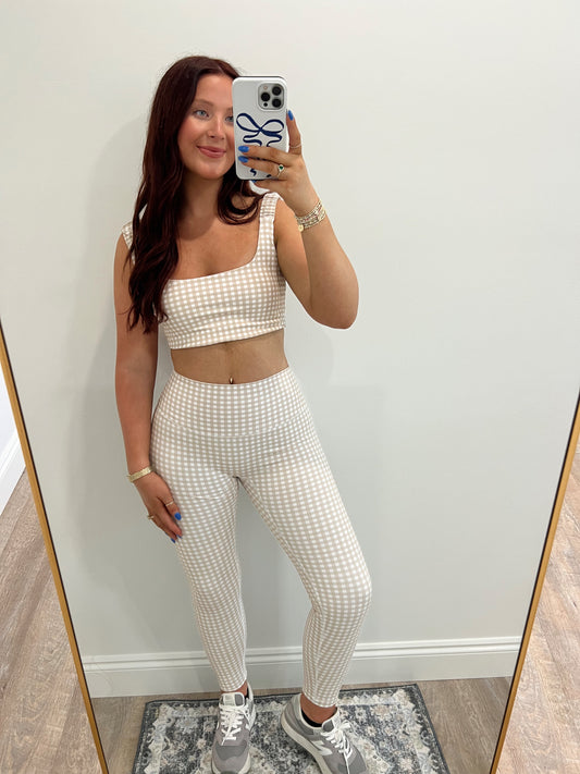 Beige Gingham Aligned Leggings
