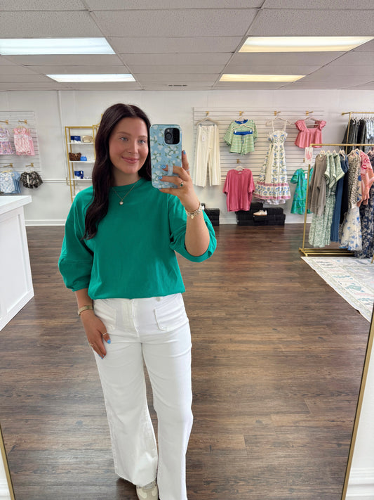 Kelly Green Ballon Sleeve Top