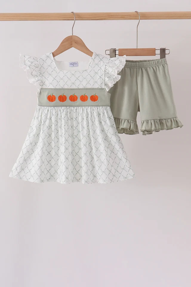 Sage Pumpkin Ruffle Shorts Set