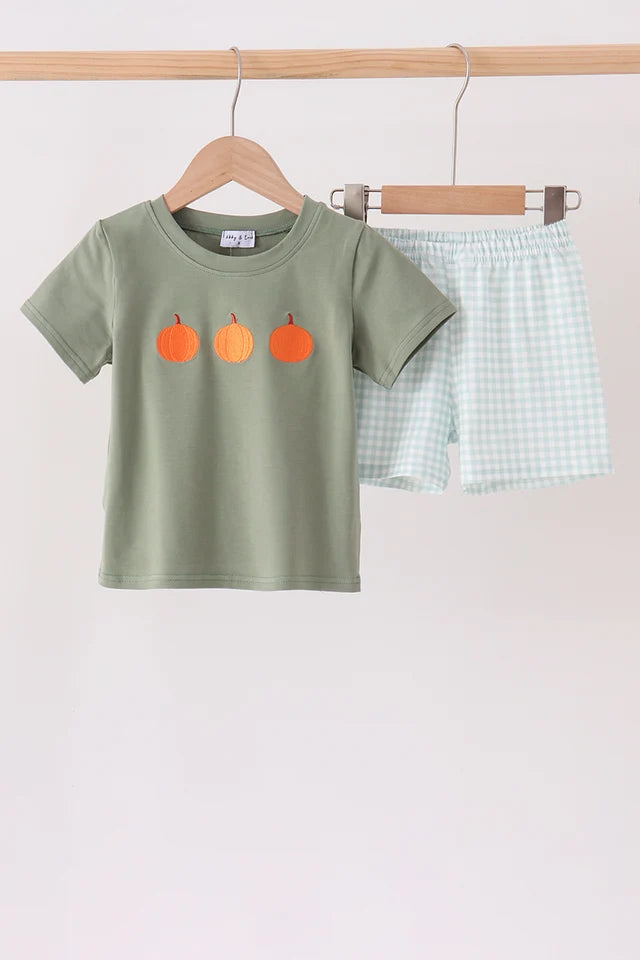 Sage Pumpkin Gingham Shorts Set