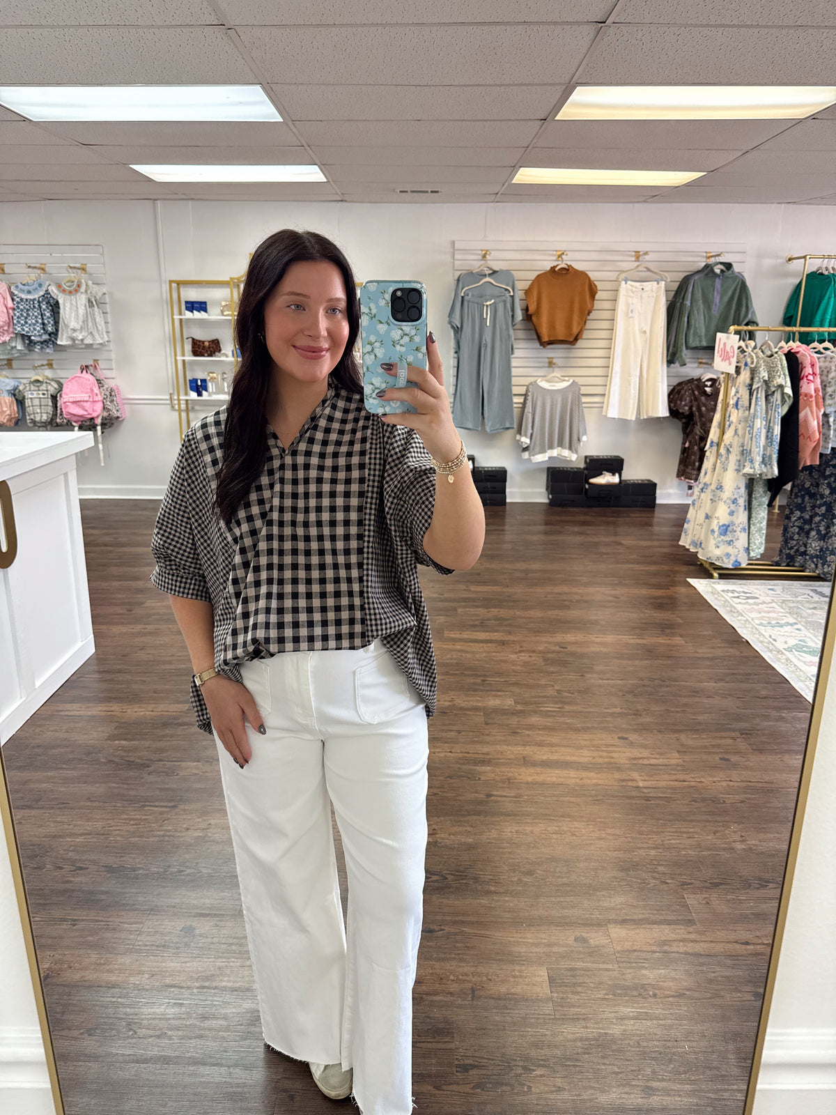 Gingham Ruffle Blouse
