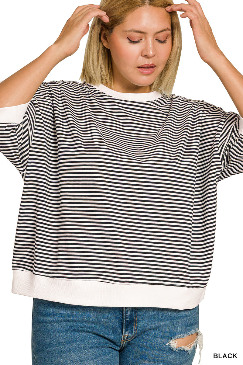 Striped Contrast Top | Black | PLUS