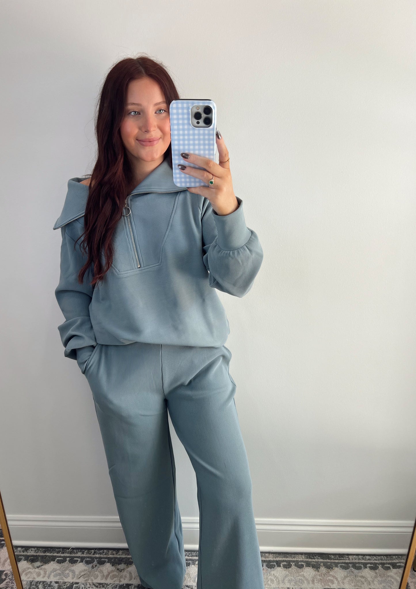 Ribbed Half Zip Pullover Set