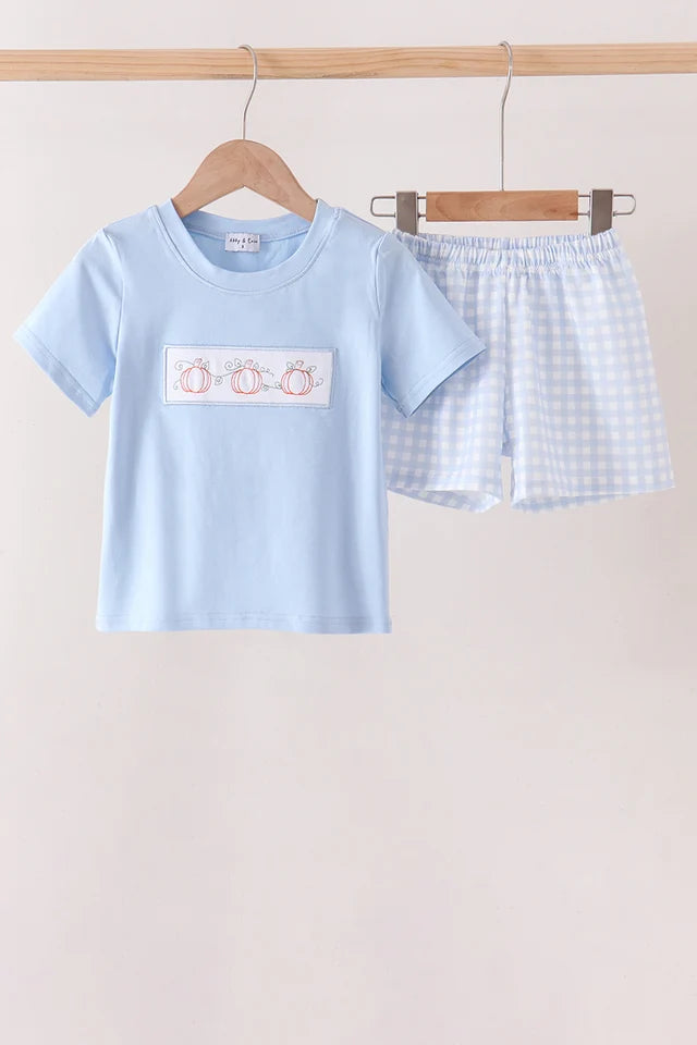Blue Pumpkin Gingham Shorts Set