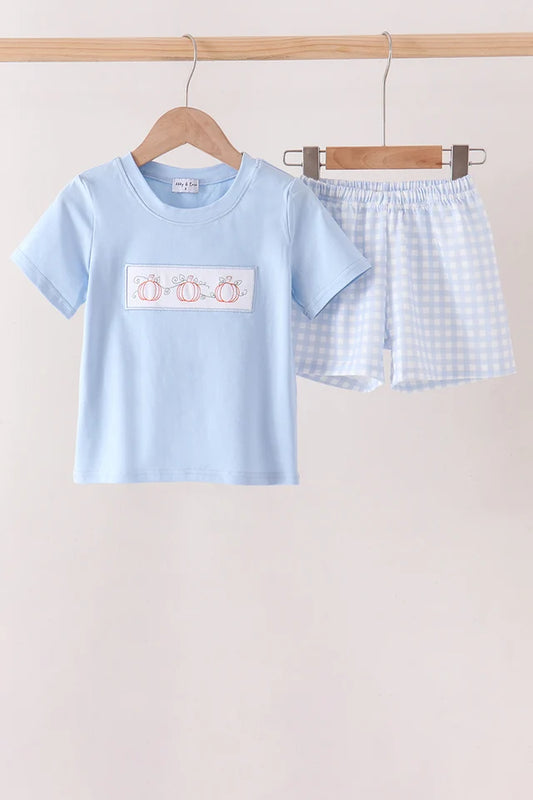 Blue Pumpkin Gingham Shorts Set