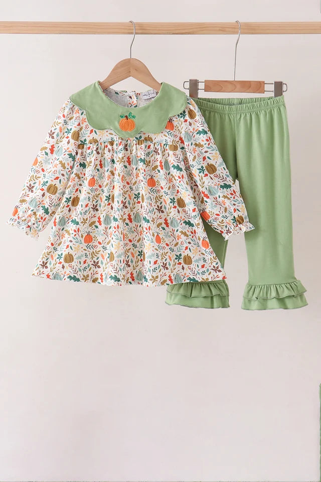 Pumpkin Leaves Ruffle Pants Set