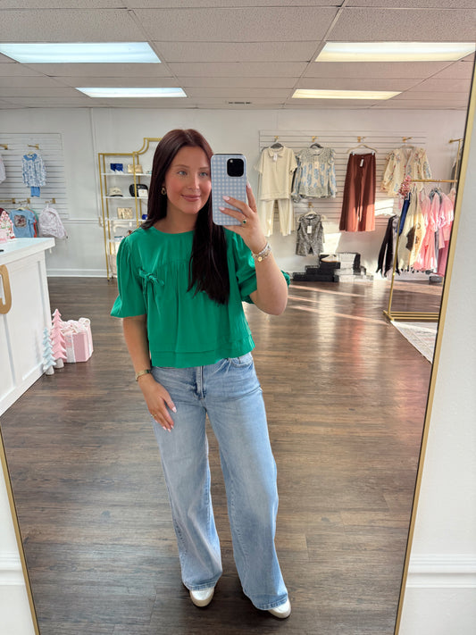 Bubble Sleeve Bow Top