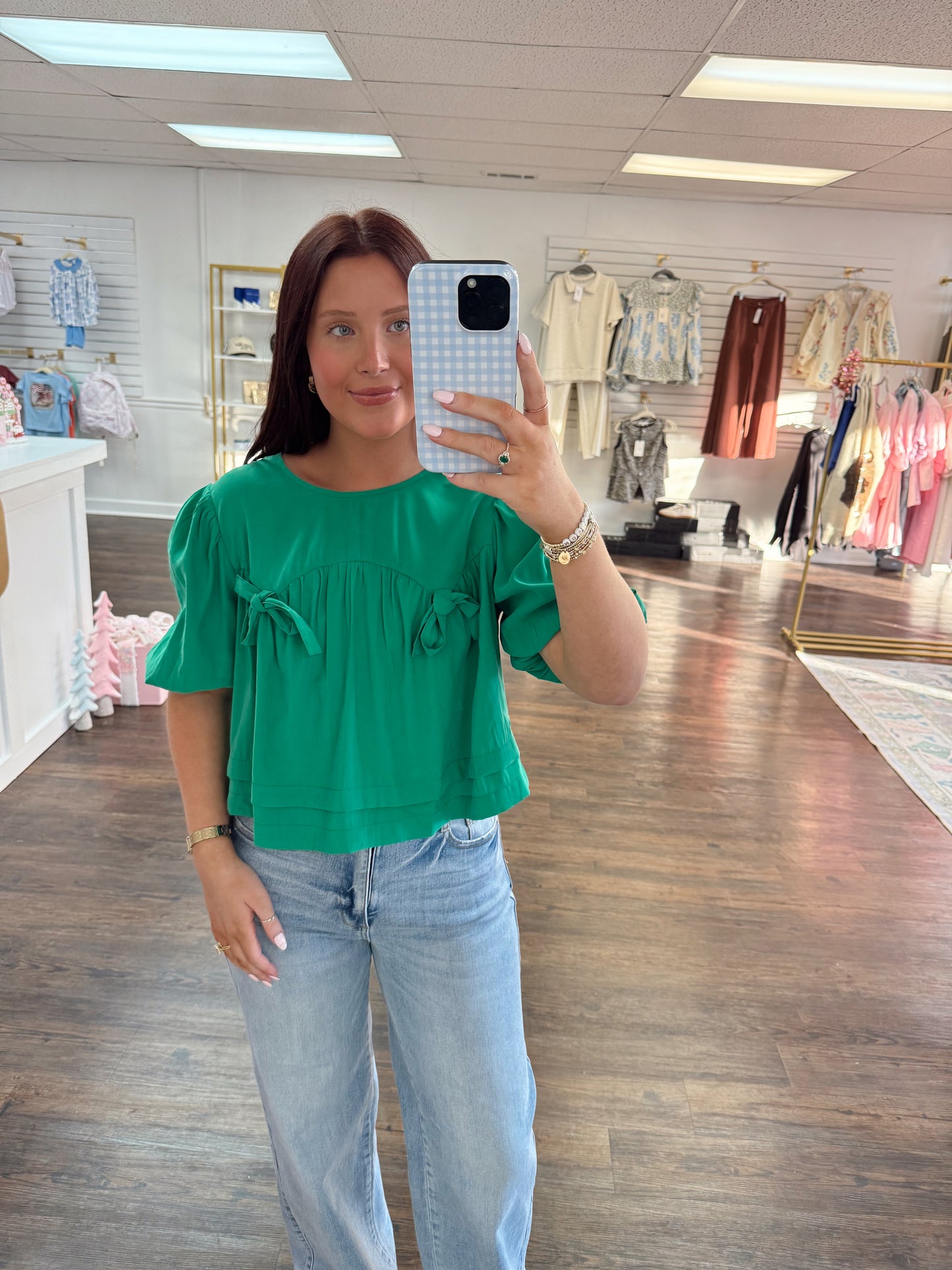 Bubble Sleeve Bow Top
