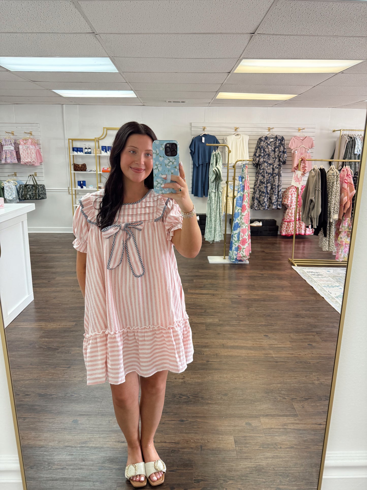 Stripe Pleated Mini Dress