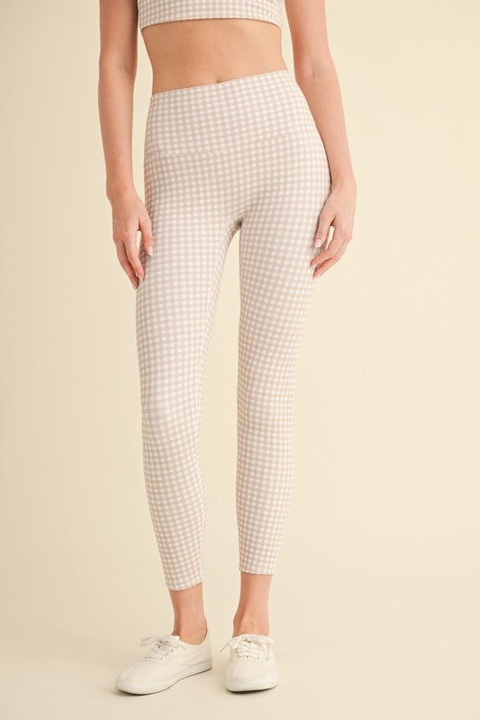 Beige Gingham Aligned Leggings