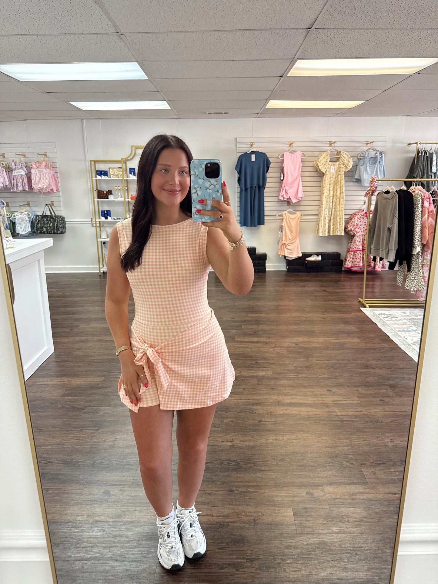 Gingham Wrap Tie Dress | Peach