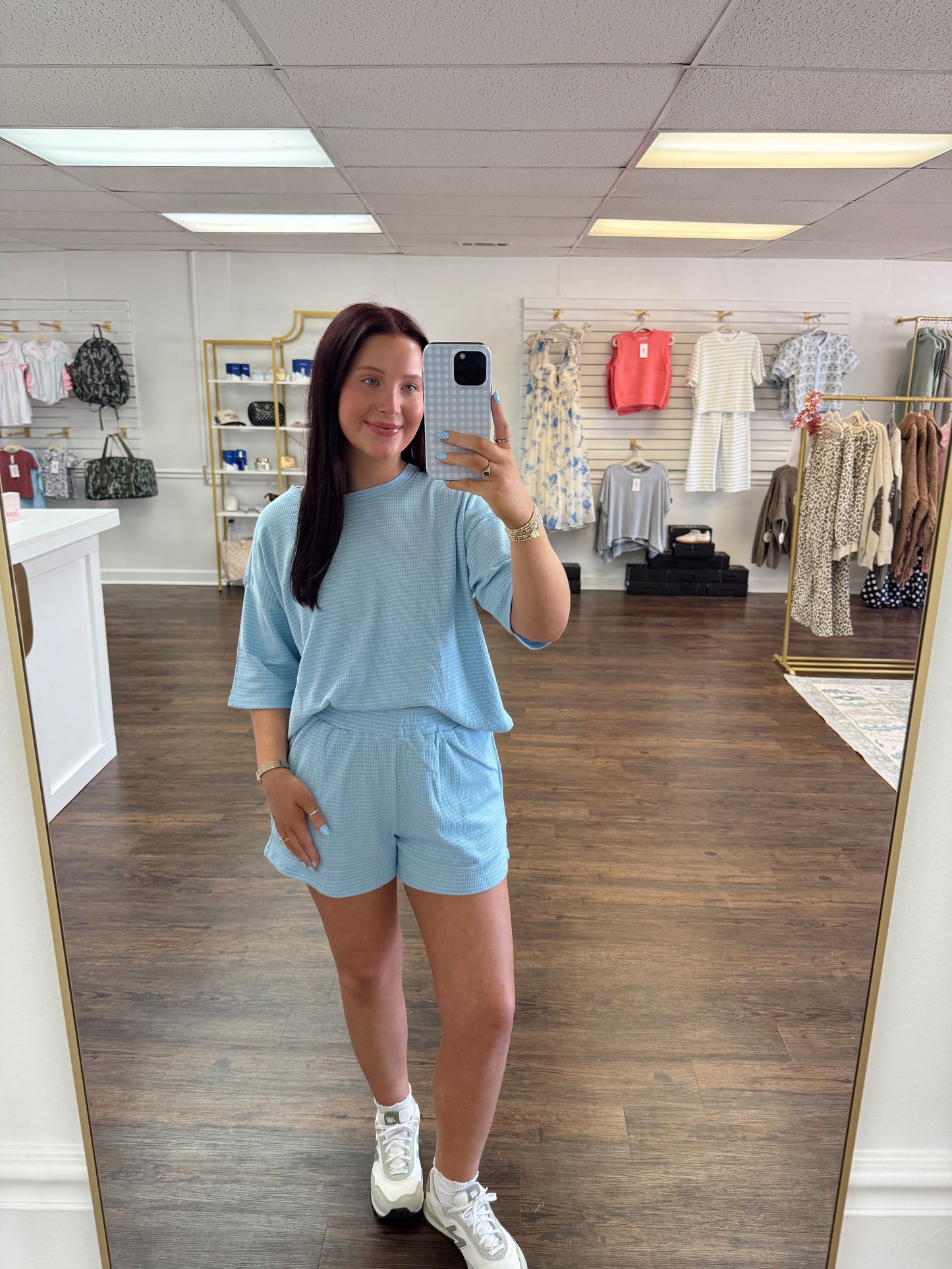 Blue Stripe Shorts Set