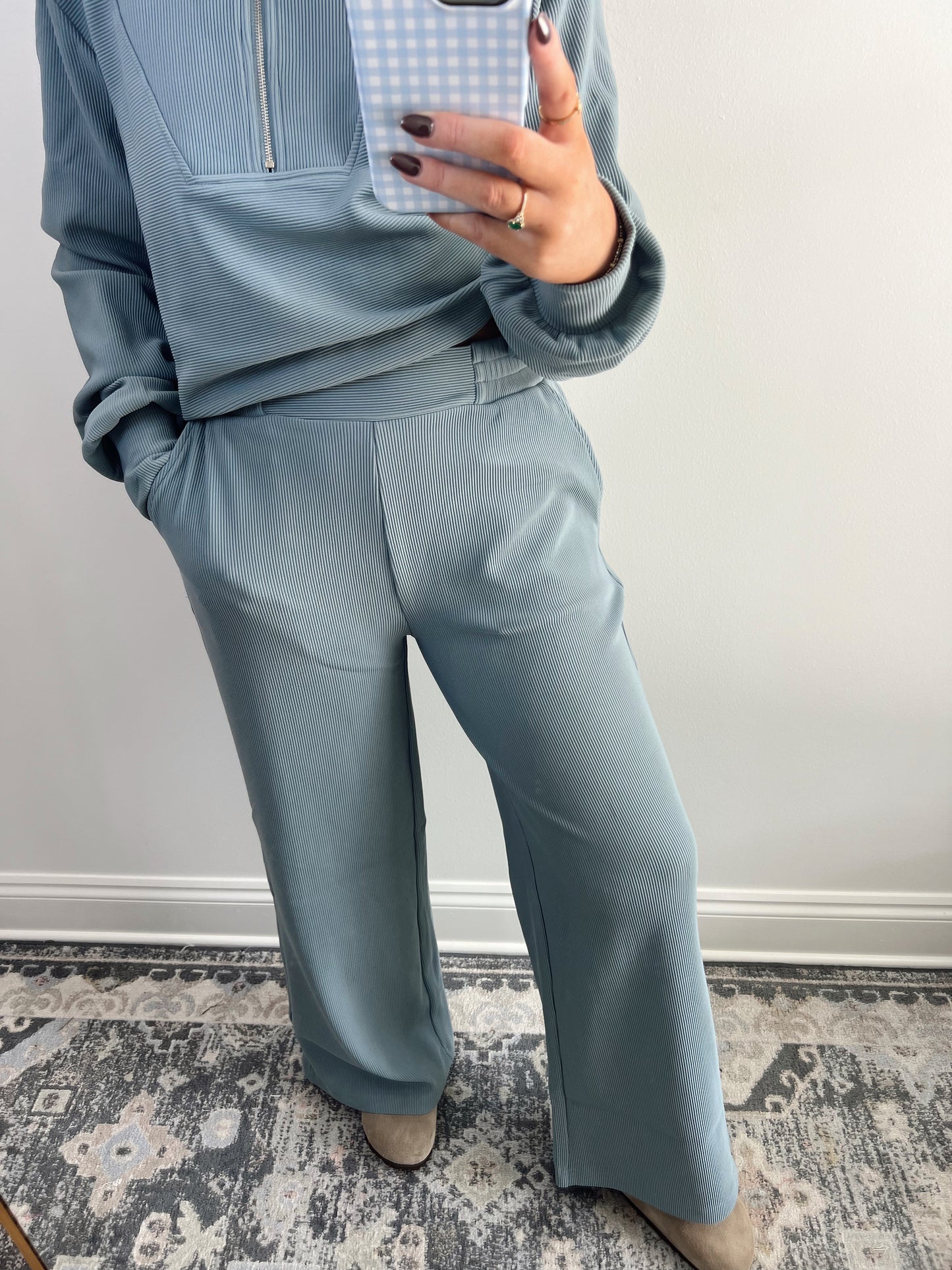 Ribbed Half Zip Pullover Set