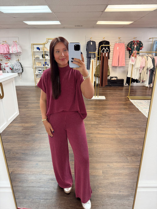 Ribbed High Neck Set | Cabernet