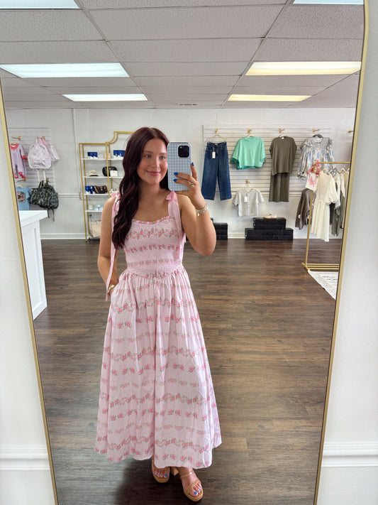 Pink Poplin Midi Dress