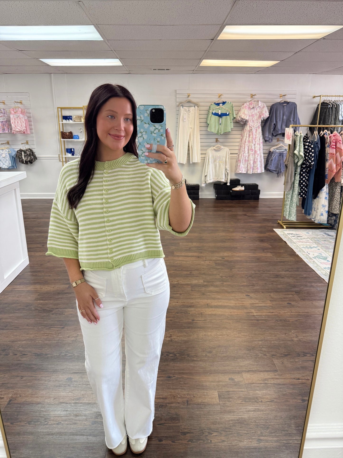 Green Striped Cardigan