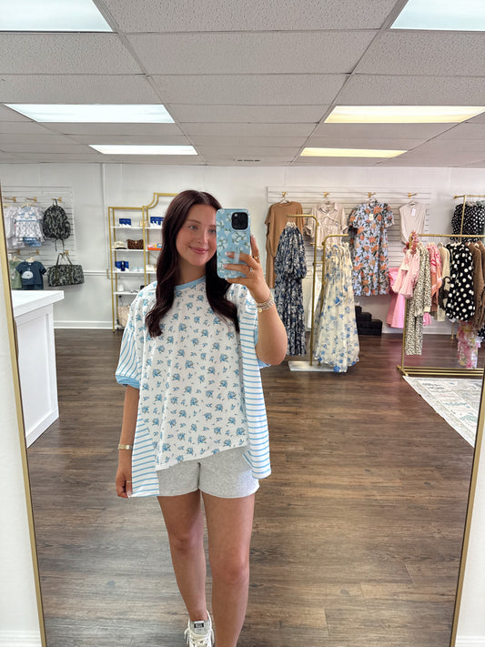 Floral Striped Top | Blue