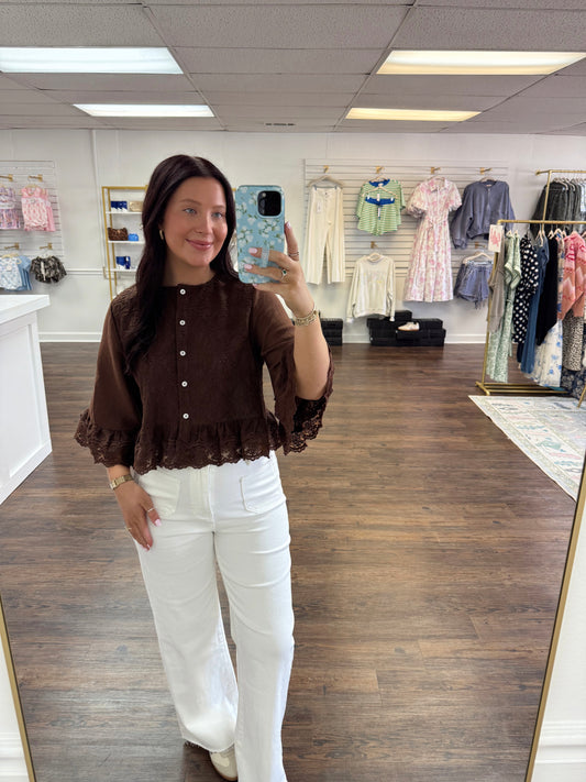 Brown Lace Peplum Top