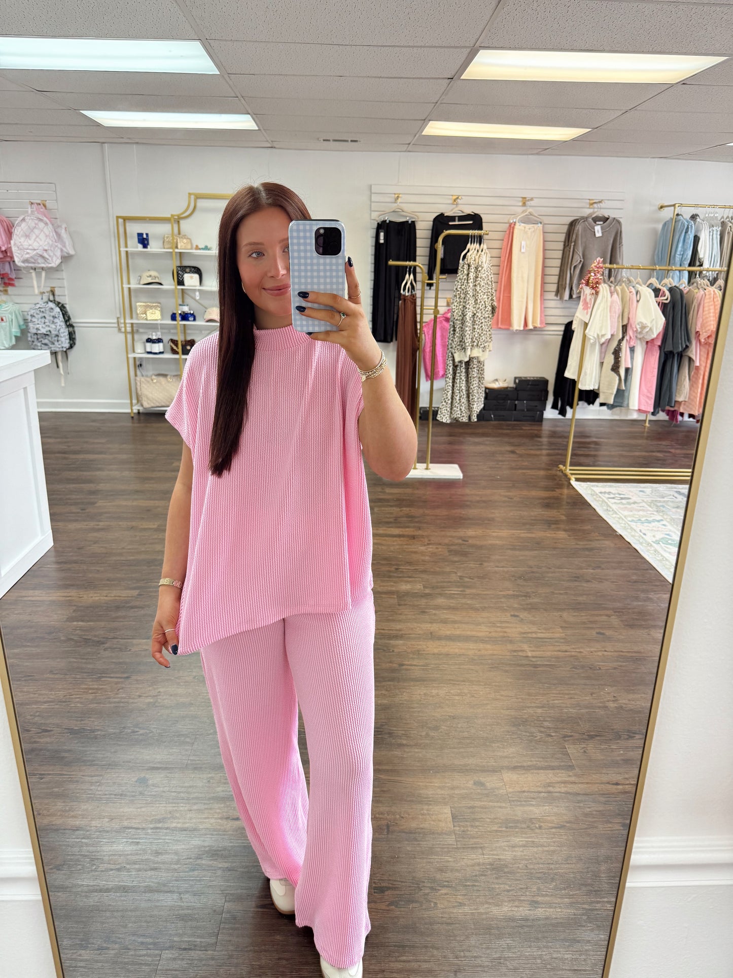 Ribbed High Neck Set | Pink | RESTOCK