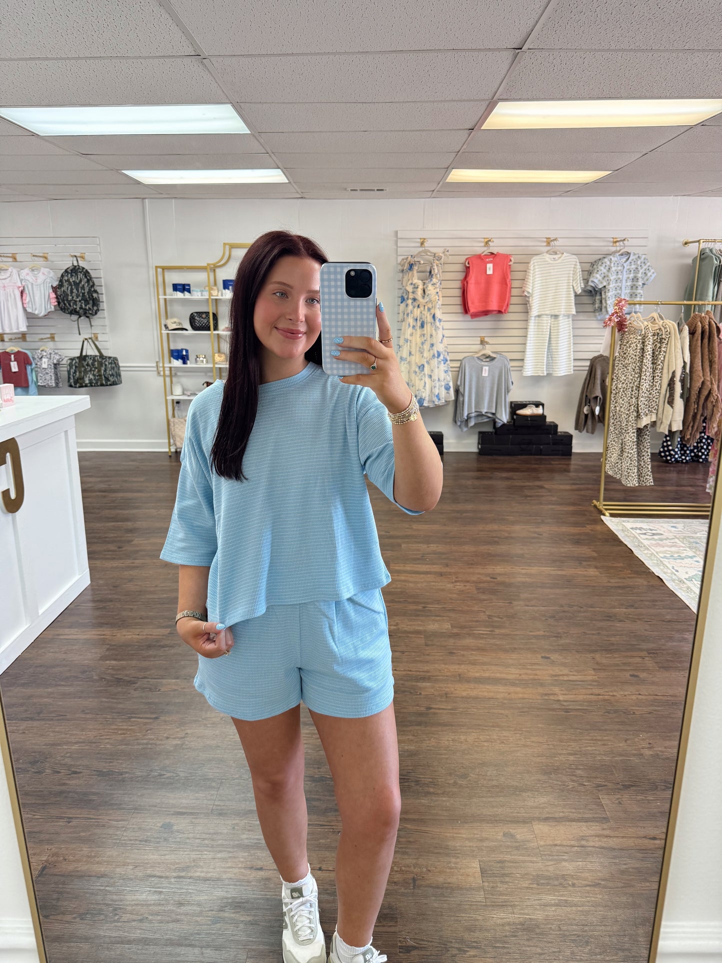 Blue Stripe Shorts Set