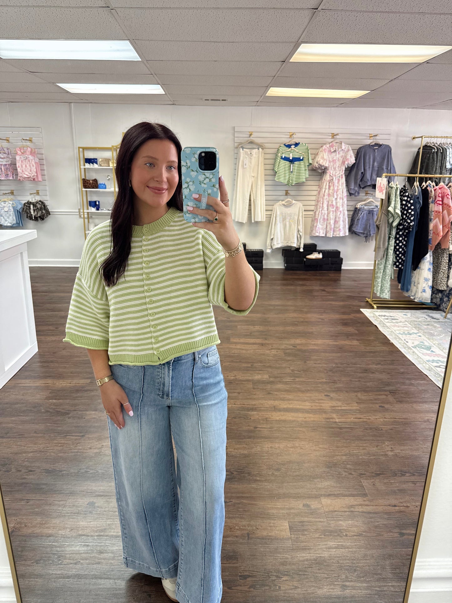 Green Striped Cardigan