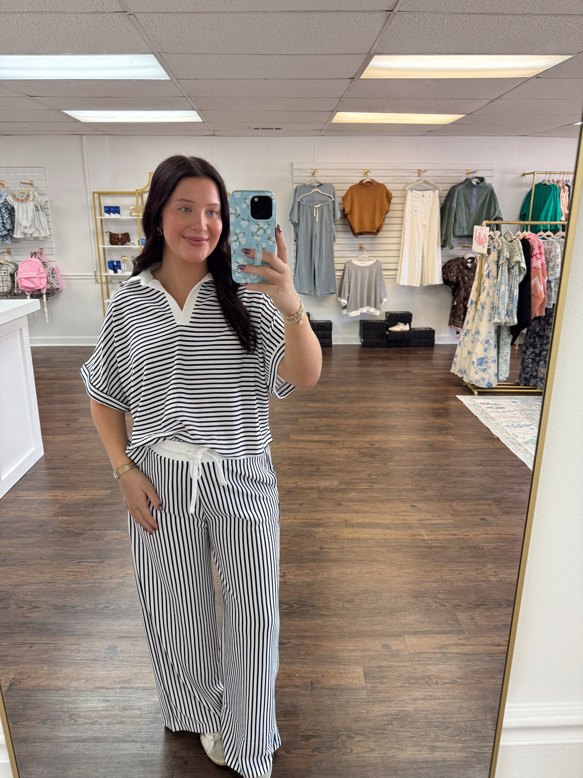 Striped Collared Pants Set