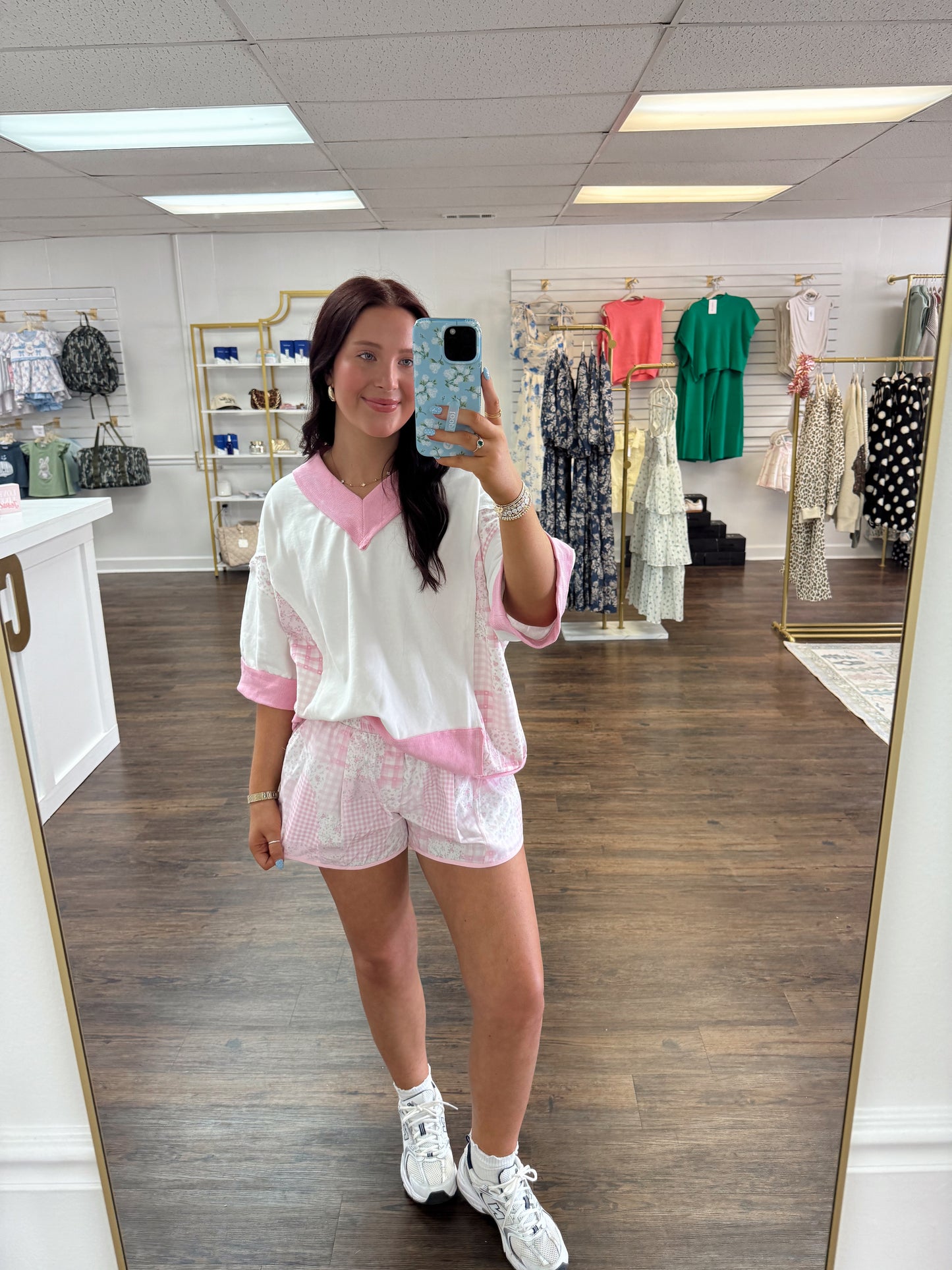 Floral Print Color Block Top
