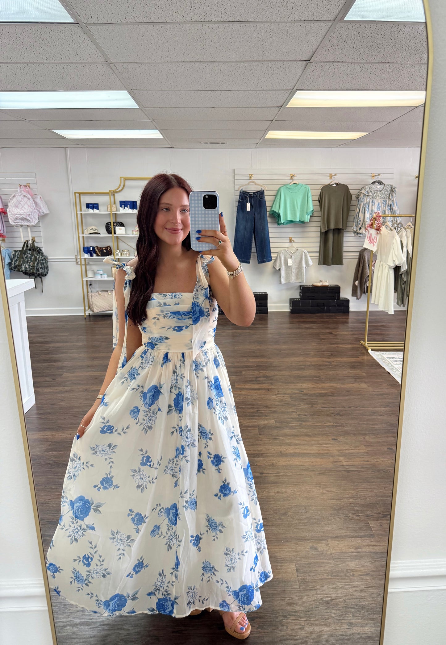 Blue and White Floral Midi