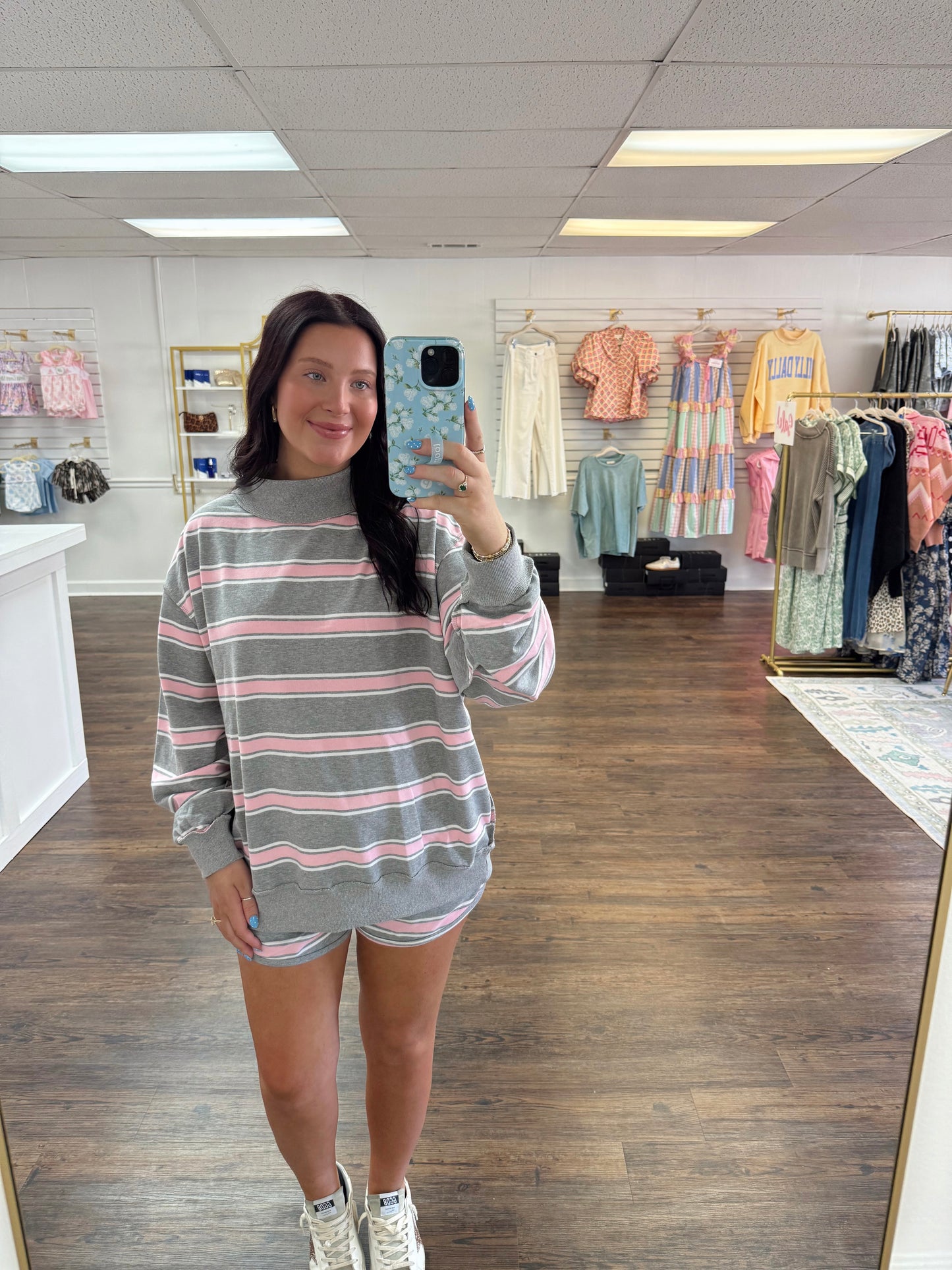 Pink Stripe Mock Neck