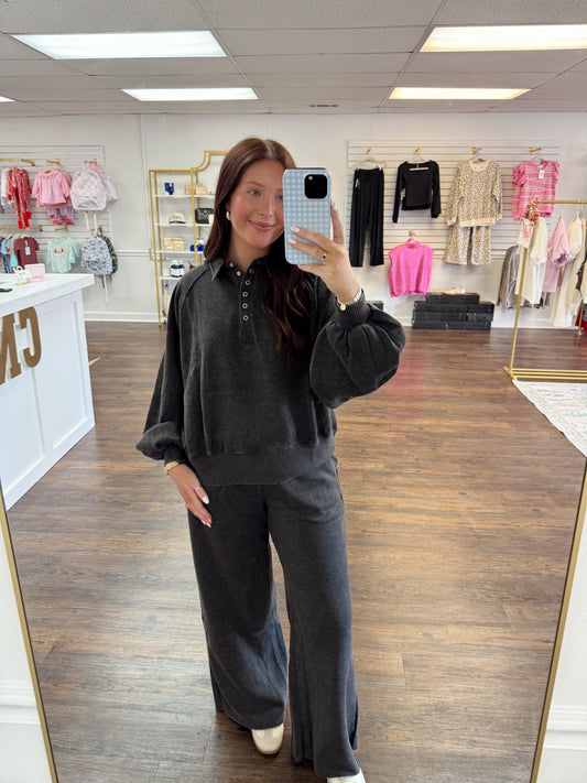 The Button Up Pullover | Ash Black
