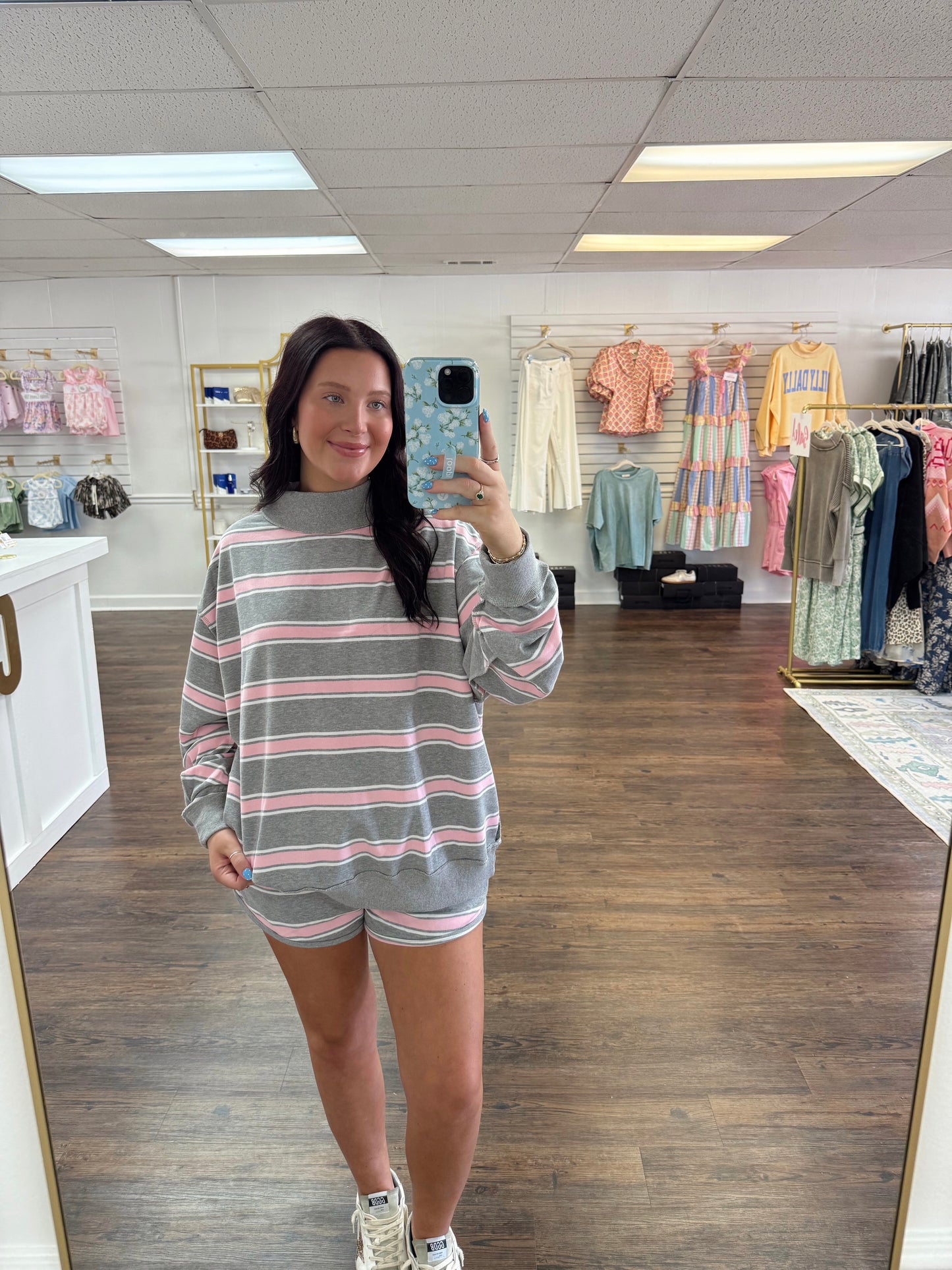 Pink Stripe Mock Neck