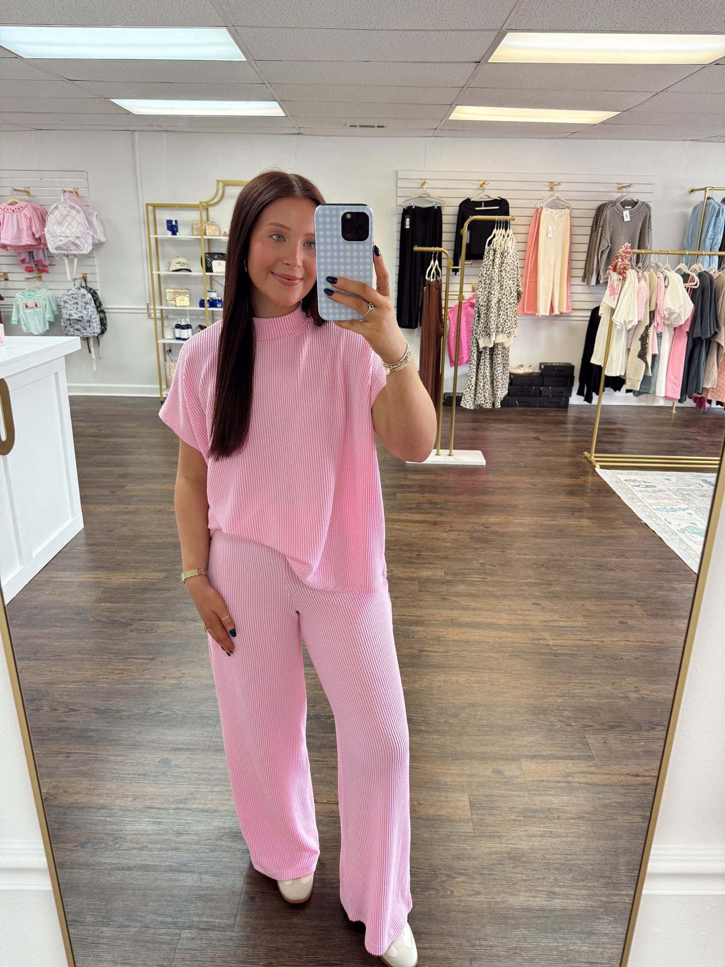 Ribbed High Neck Set | Pink | RESTOCK