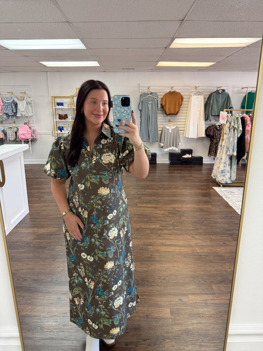 Floral Collared Midi Dress