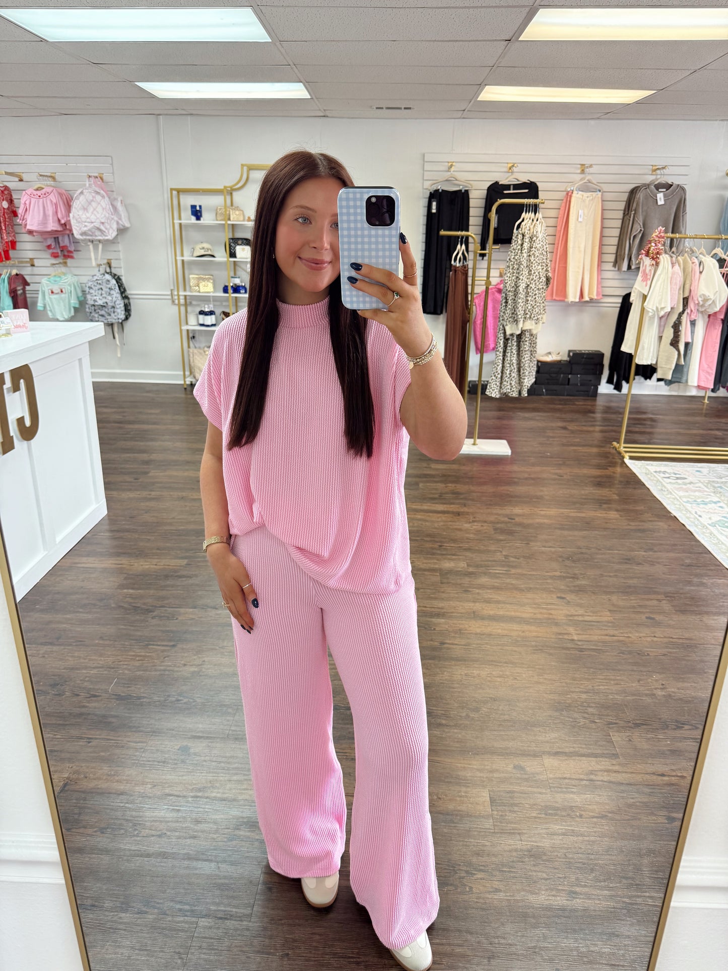 Ribbed High Neck Set | Pink | RESTOCK