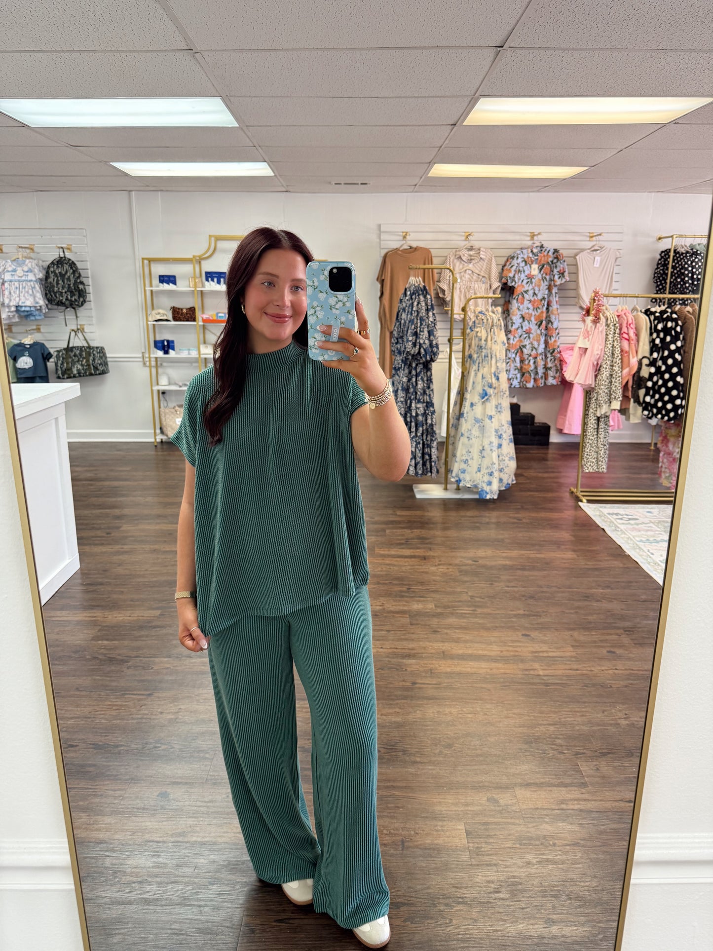Ribbed High Neck Set | Green