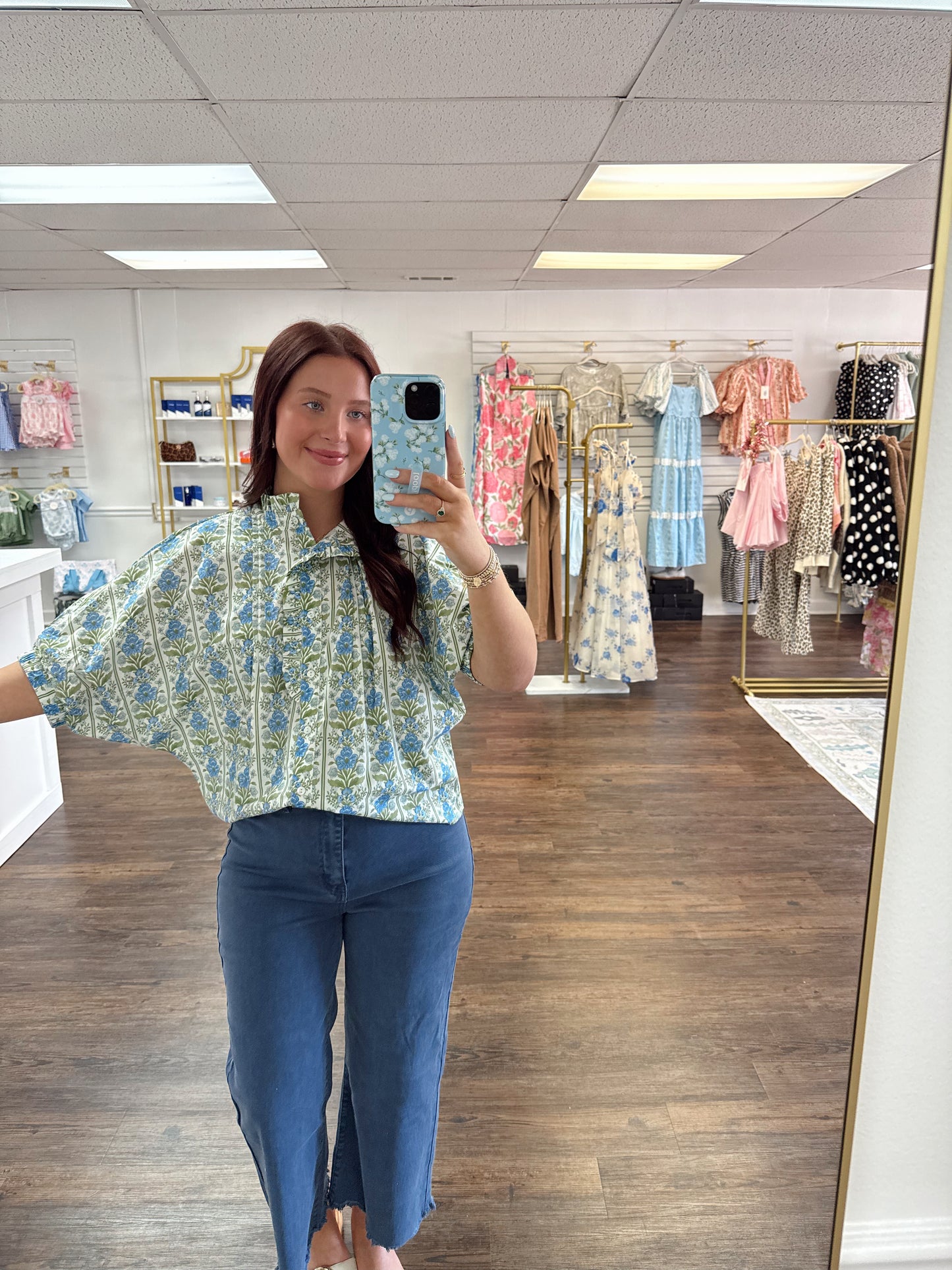 Blue and Green Floral Top