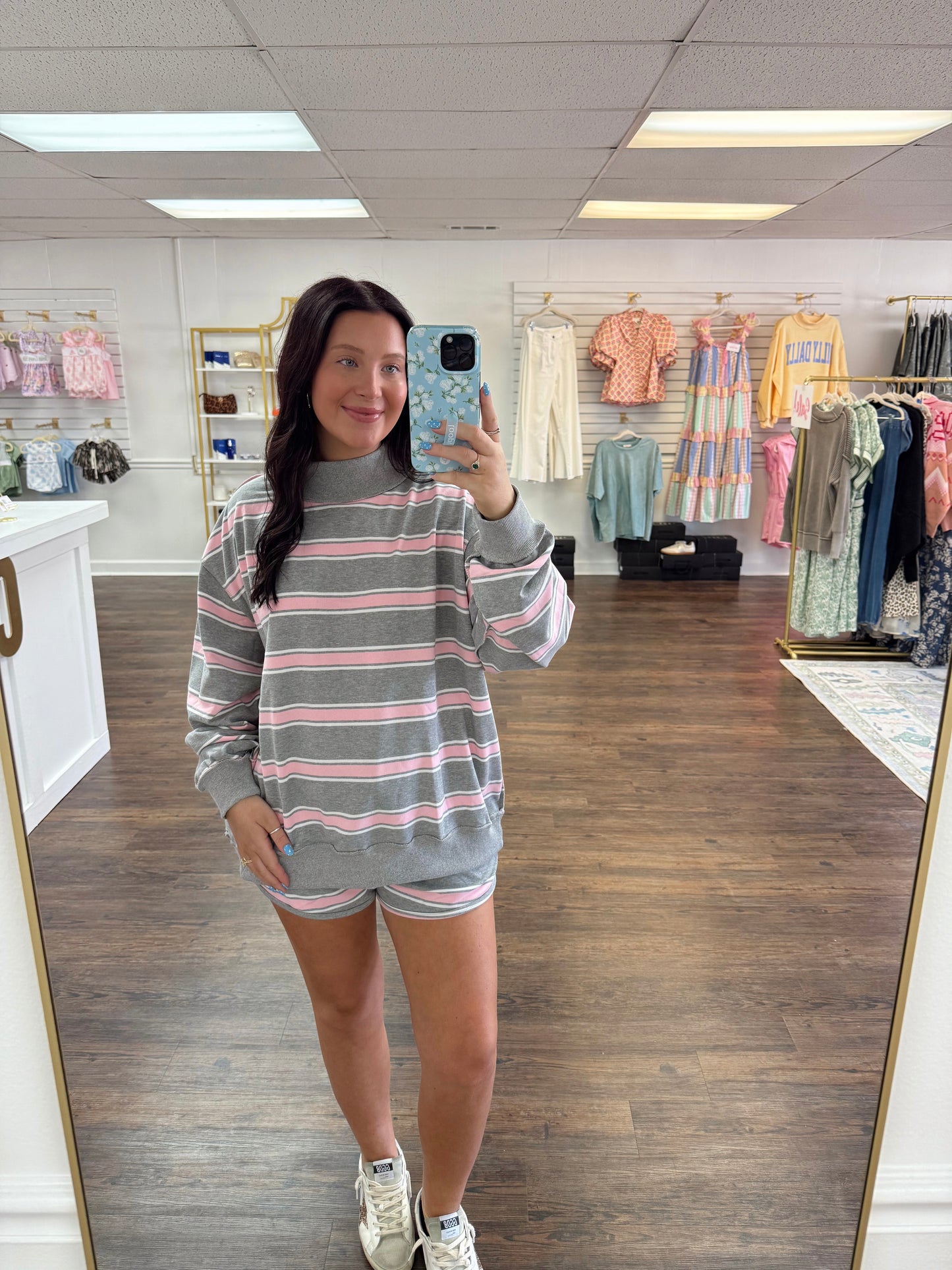 Pink Stripe Mock Neck