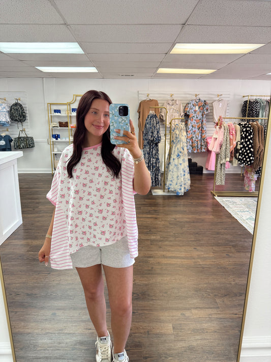 Floral Striped Top | Pink