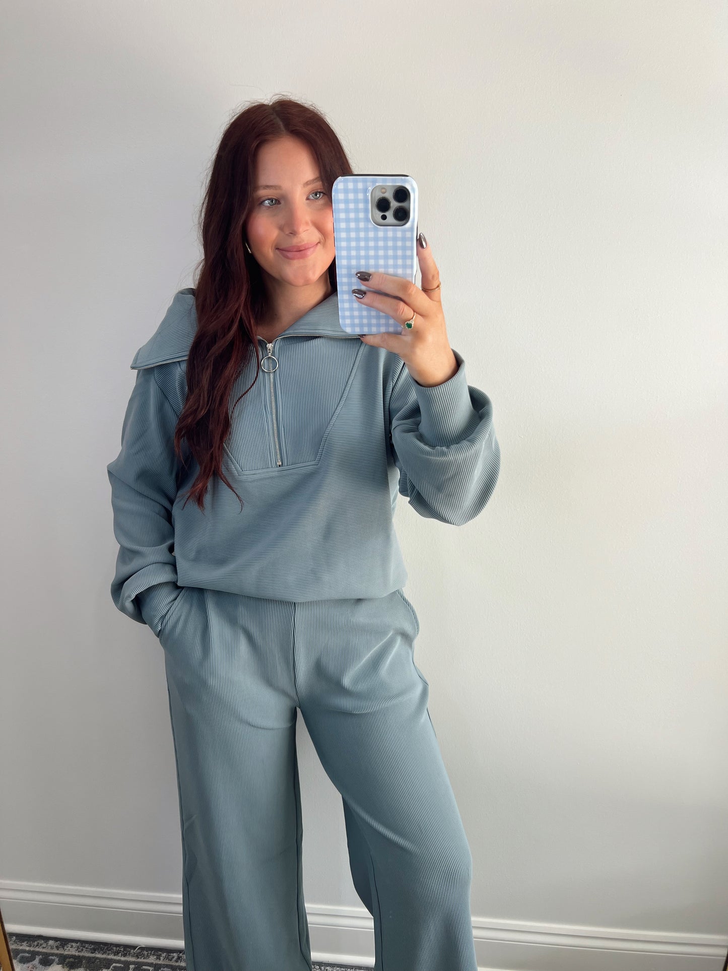 Ribbed Half Zip Pullover Set