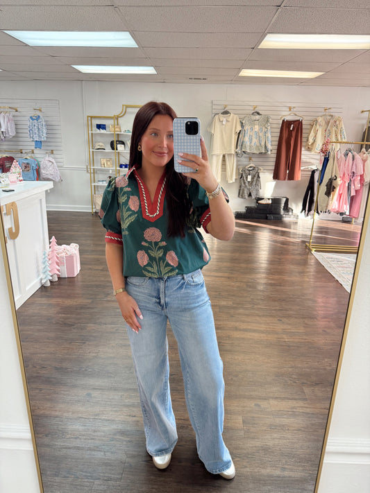 Floral Bubble Sleeve Top
