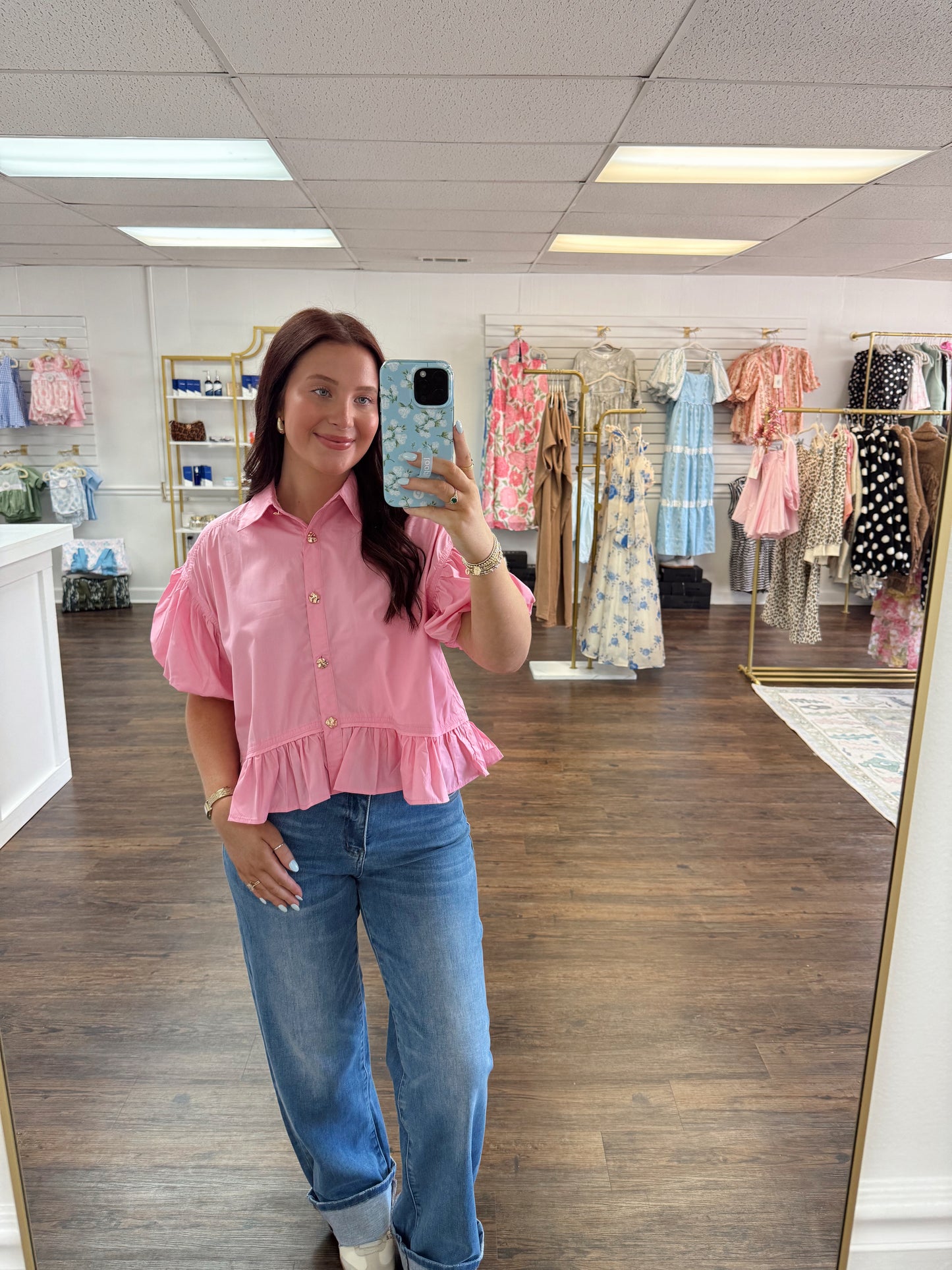 Pink Puff Sleeve Top