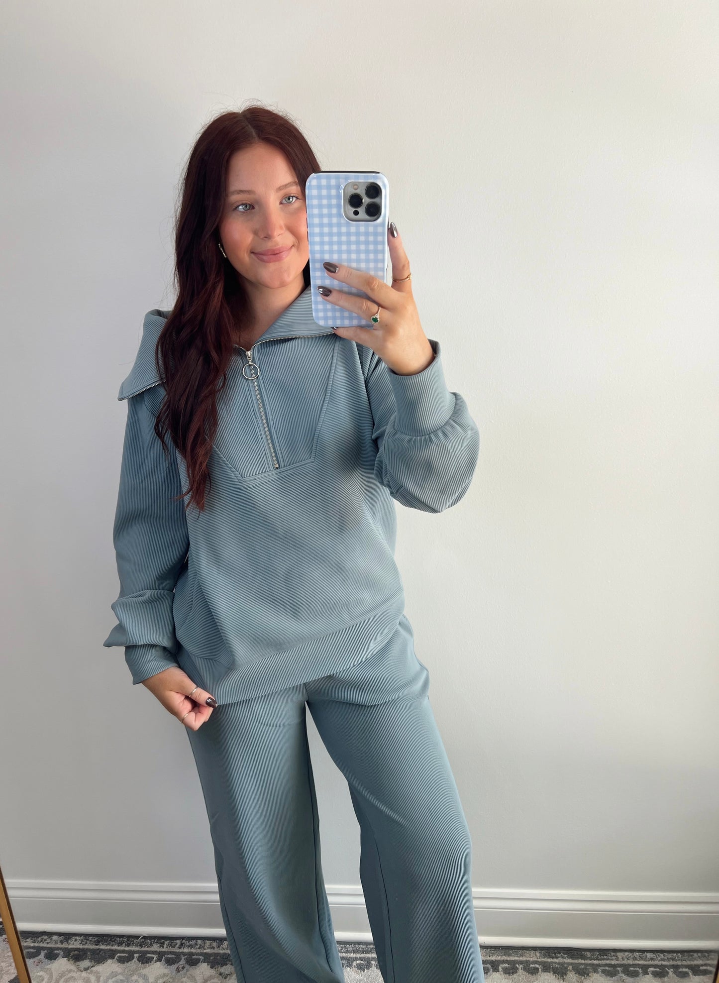 Ribbed Half Zip Pullover Set