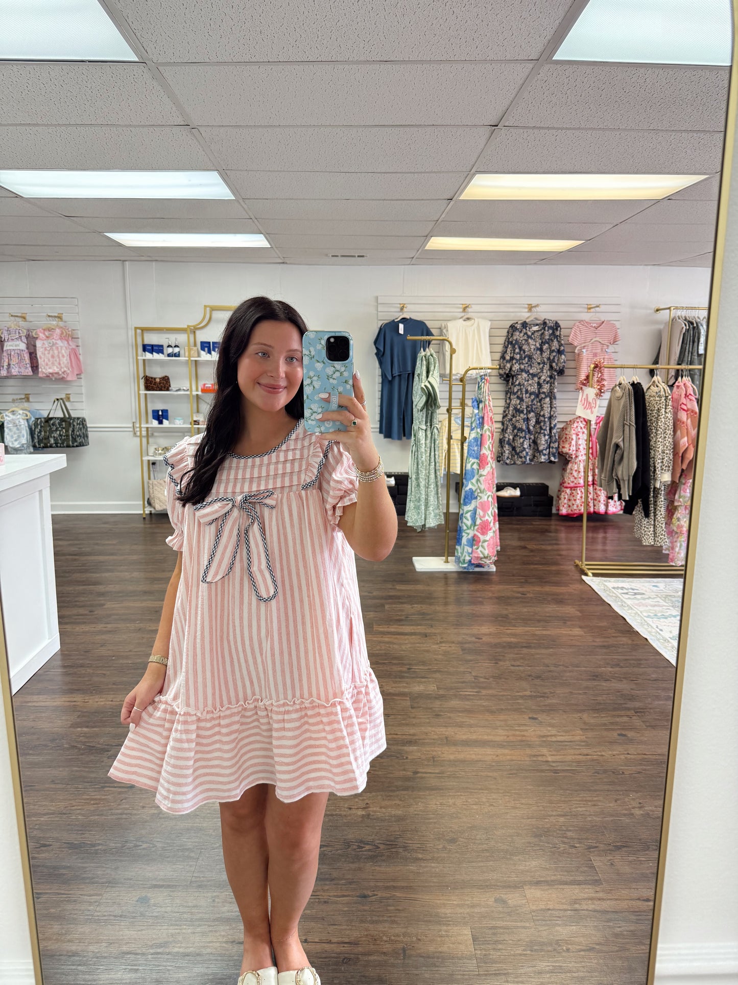 Stripe Pleated Mini Dress