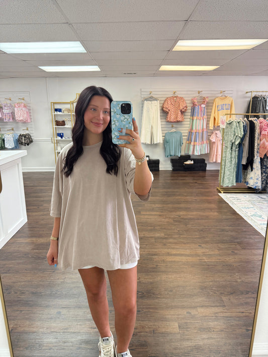 Acid Washed Boyfriend Tee | Mocha