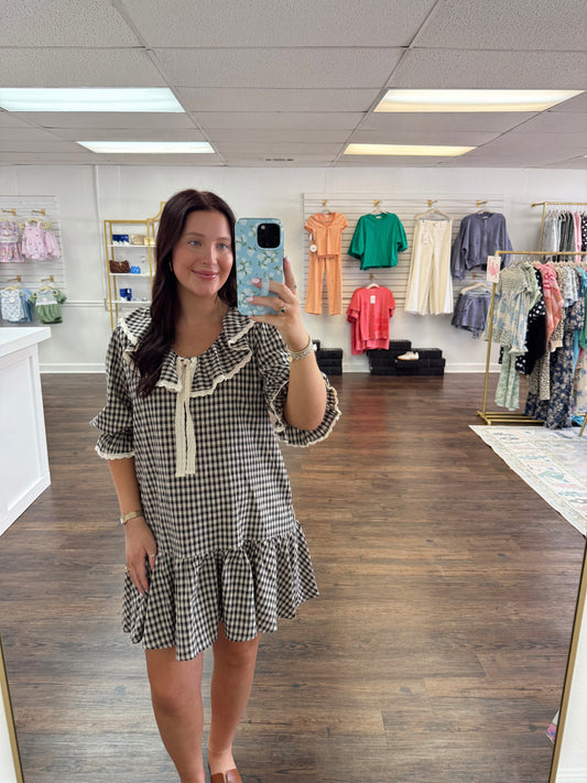 Gingham Ruffle Mini Dress
