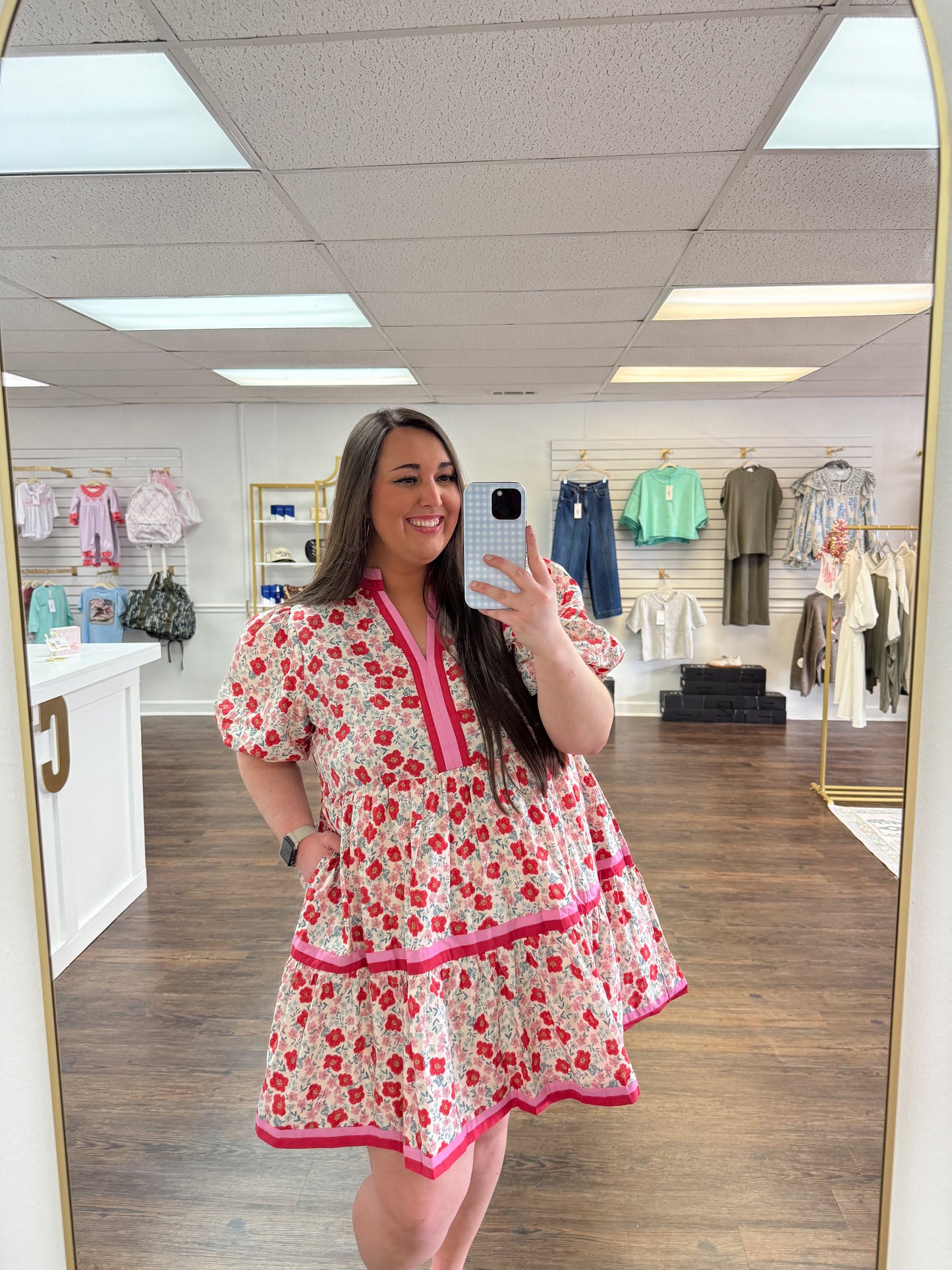 Red Puff Sleeve Dress | PLUS